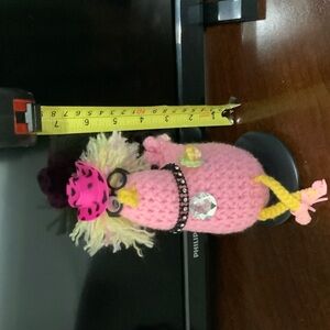 Pink Crochet Bird Figurine with Accessories
